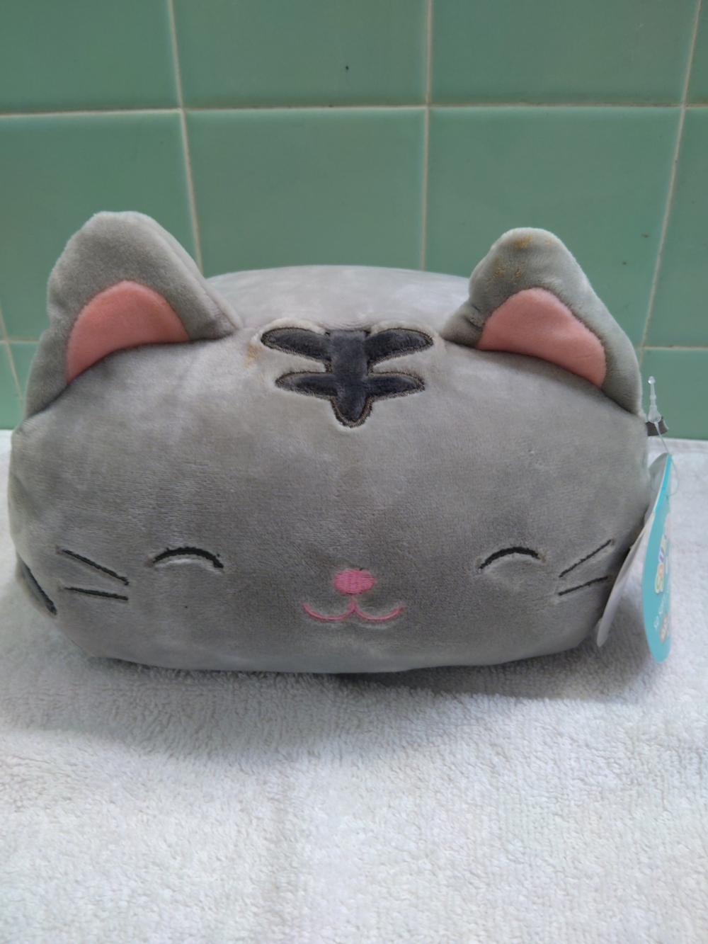 Squishamallows Tabby Gray Plush Cat Toy with Pink Accents - Soft Pet Comfort